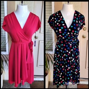 XS New Women Vicky Tiel pink flutter stretchy wrap dress FREE heart dress FLAWED